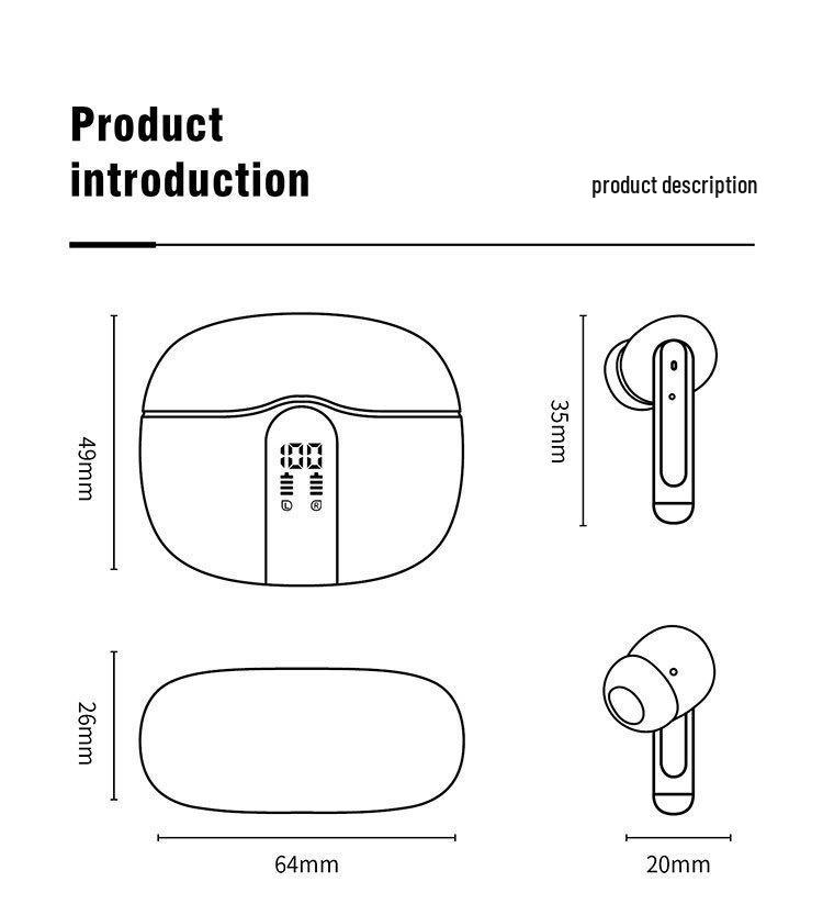 S56 Bluetooth 5.3 TWS Earphones: Digital Display, In-Ear, Waterproof, Ultra-Long Battery, USB-C