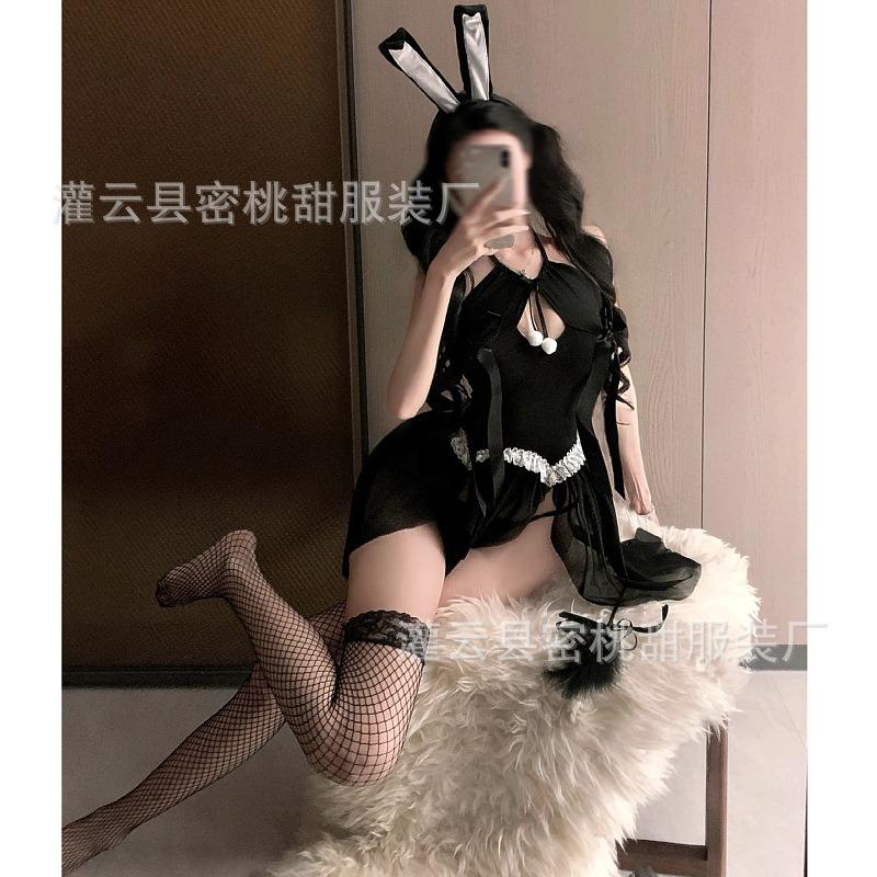 Sexy lingerie sexy pink perspective cute bunny uniform seduction hot neck summer home pajamas