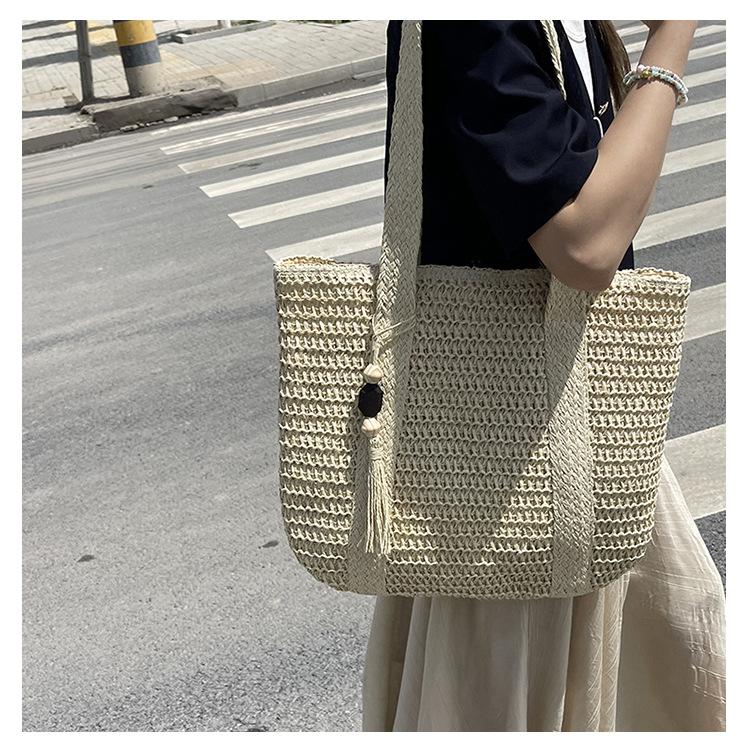 Large Capacity Tote Bag Hand Carry Straw Bag Shoulder Bag Women'S Summer Seaside Vacation Versatile Vegetable Basket