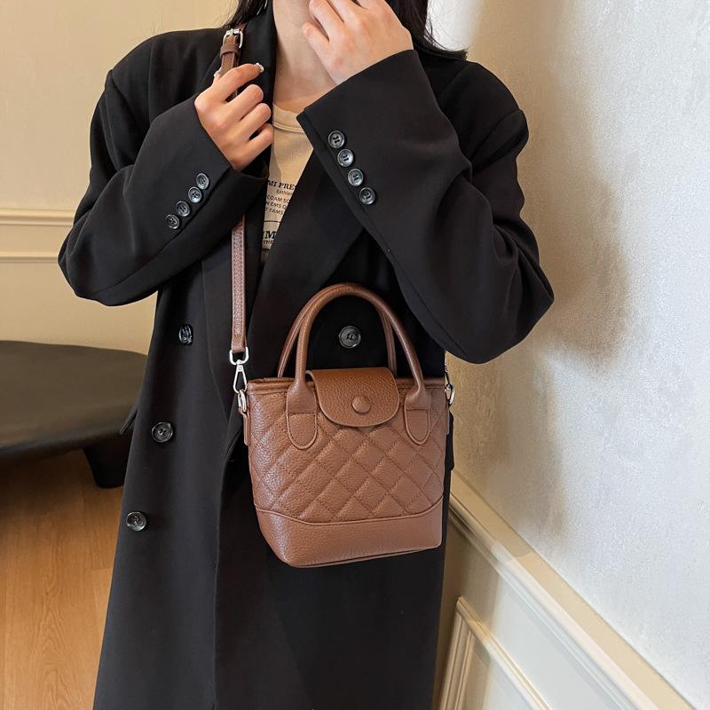 

Французская Мода Сумка Женская Сумка Повседневная Сумка-Ведро с Бриллиантами Контрастная Сумка-Мессенджер темно-коричневого