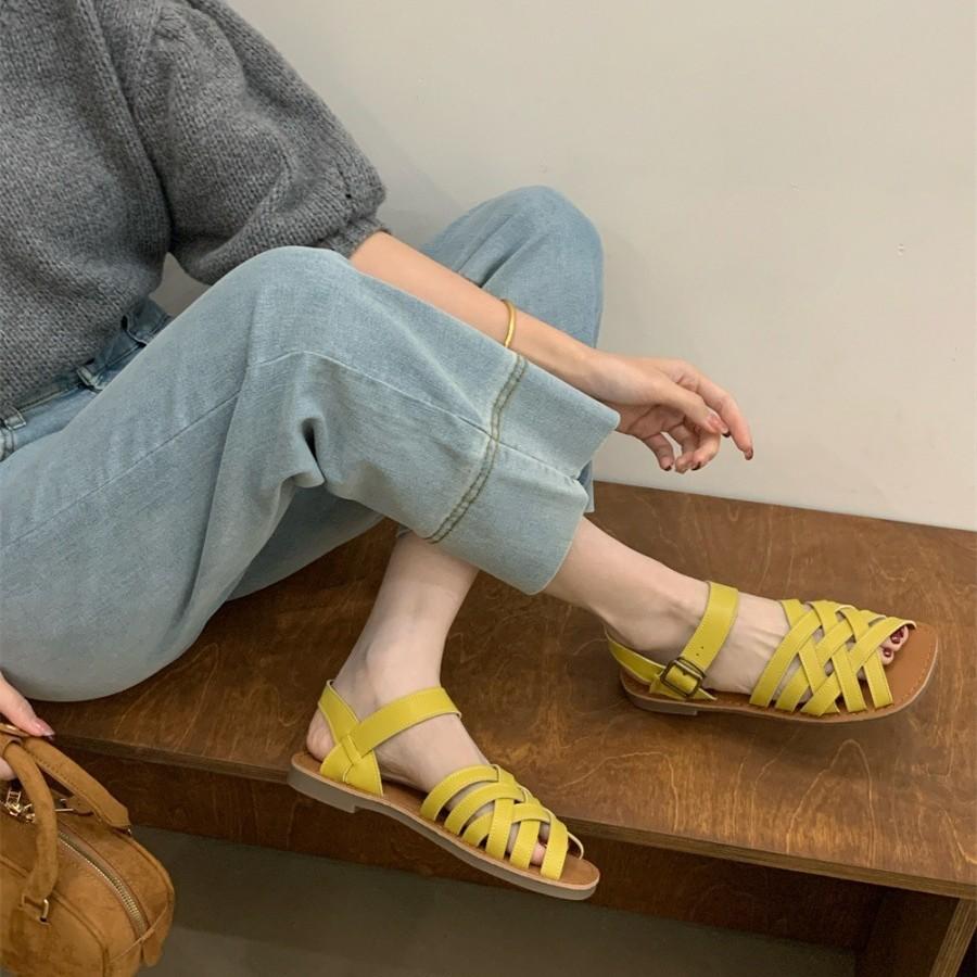 2025 Smart Leather Sandals Black Grey Brown Lemon Yellow 35-40