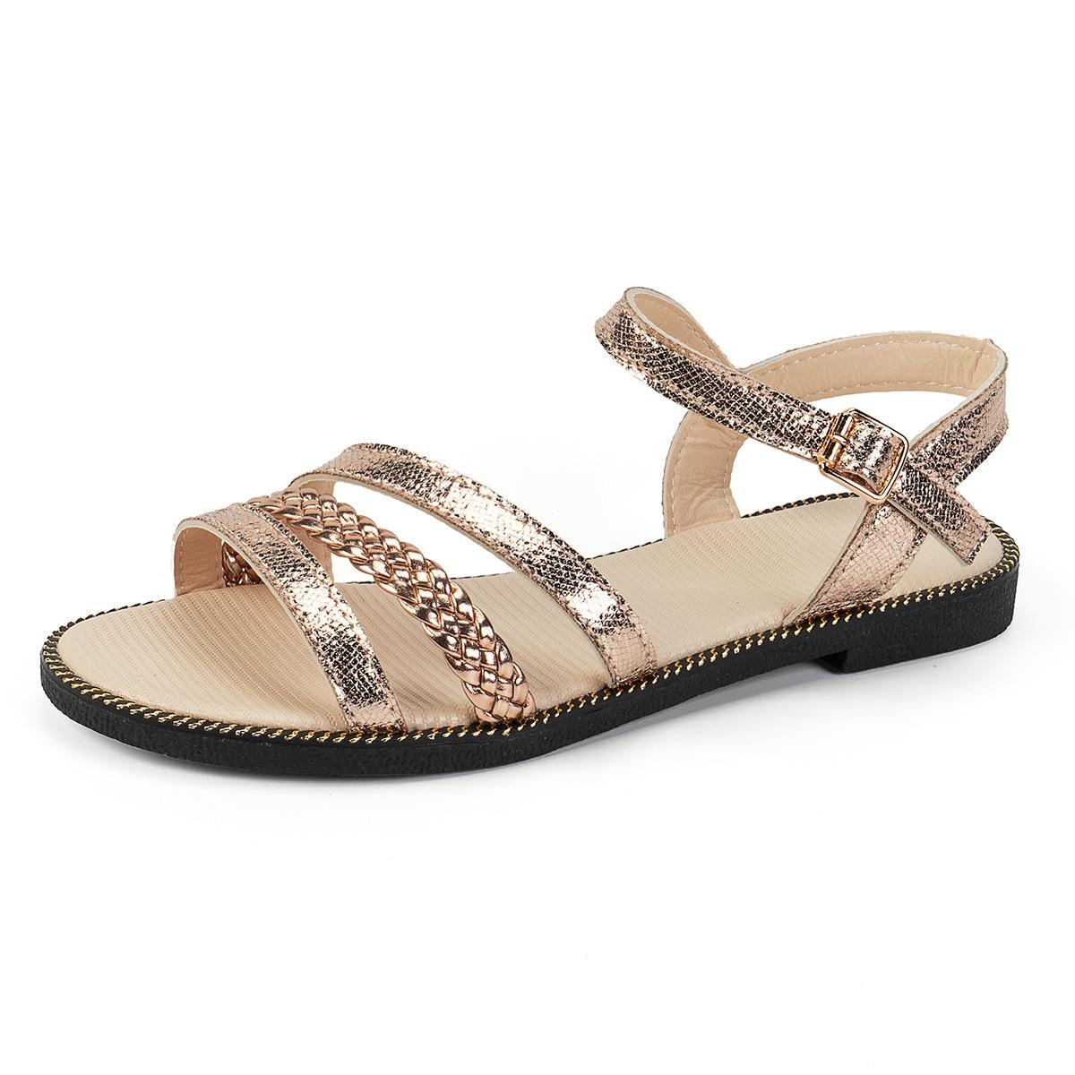 

Сандалии с пряжкой на ремне большого размера, женская обувь, новые, для больших девочек, летние, бежевые, удобные, низкие, римские, повседневные, из искусственной ткани, сплошные, из ПВХ, сандалии 38