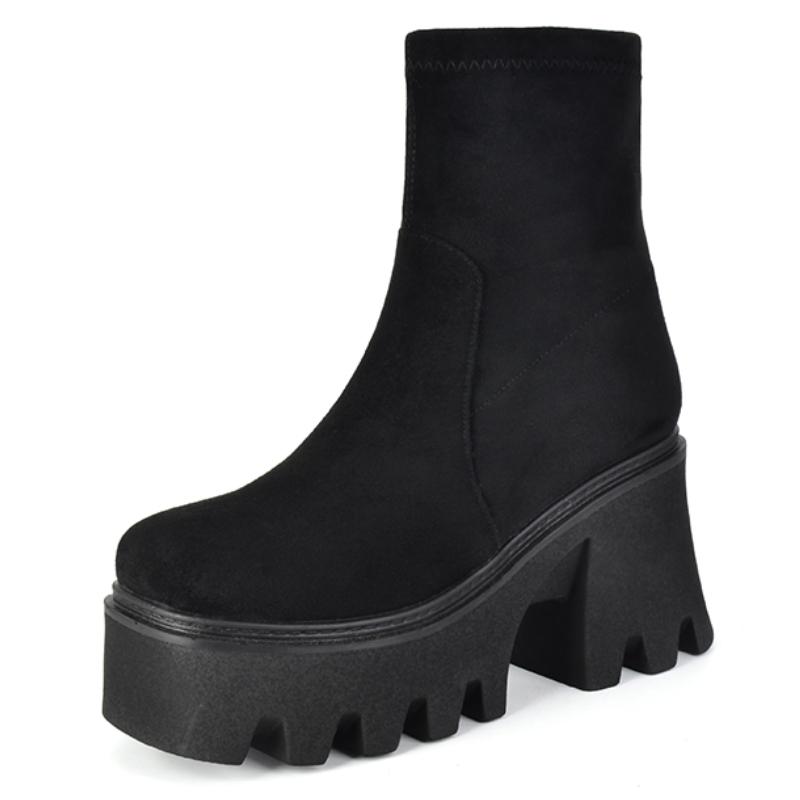 

Платформа Женские Ботильоны Панк Высокий Каблук Мотоциклетные Ботинки Флок Черный Леопардовый Осень Зима Вечерняя Обувь Женская Большой Размер 38 чёрный