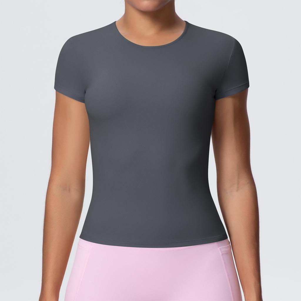 Women's Fashionable Color Slim Fit Short Sleeved Breathable Yoga Suit T-shirt Running Training Fitness Top