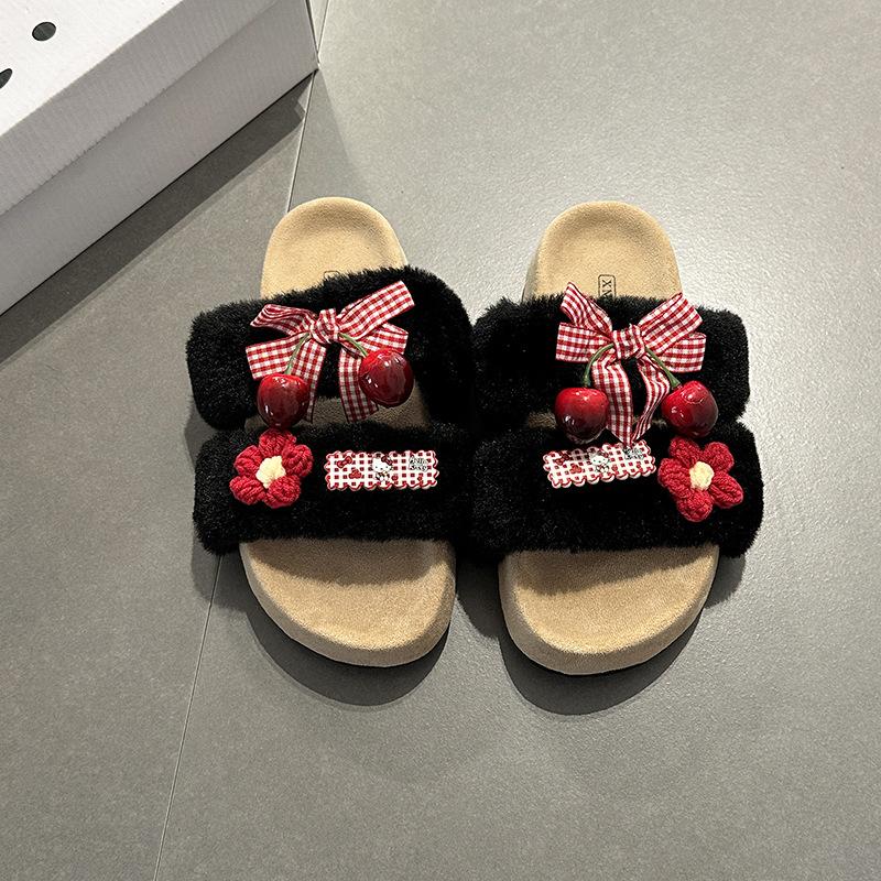 

Бантик замшевые маленькие шафрановые однословные пушистые тапочки женские осенне-зимние милые мультяшные модные повседневные тапочки на толстой подошве 35