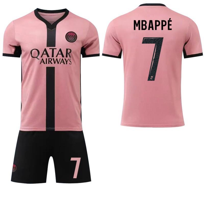 

2024-25 Paris Second Away Game Pink No. 7 Mbabpe 10 Dembele 30 Football Jersey Set #28