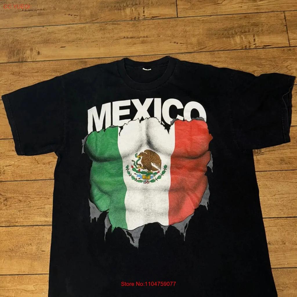 Vintage Mexico Mexican Flag Mega Print T Shirt Black XL 21x27 Vintage Washed Comfortable Designer Clothes Stretched Casual