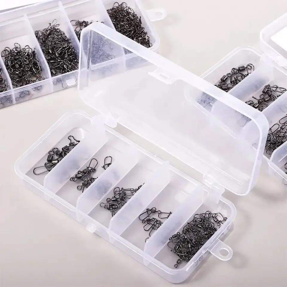 50pc/box Fishing Connector Pin 4# 6# 8#10#12# Rolling Swivel with Snap Fishhook Ball Bearing Swivels Snaps Connectors for Quick Connect Accessories