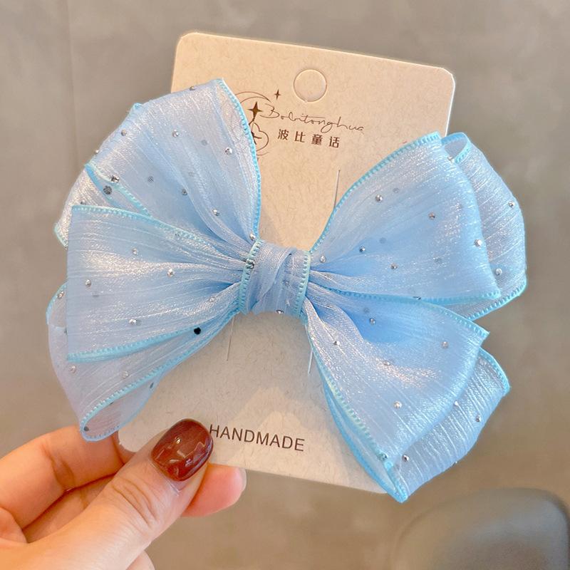 Barrette Noeud élastique Satin – Accessoire Cheveux Fait Main, Bleu Et Noir