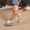 Fashion Women's Rhinestones Mesh High Heel Sandals Summer New Fashion Peep Toe Buckle Strap Slingback Shoes Sandalias Mujer Size 35-42