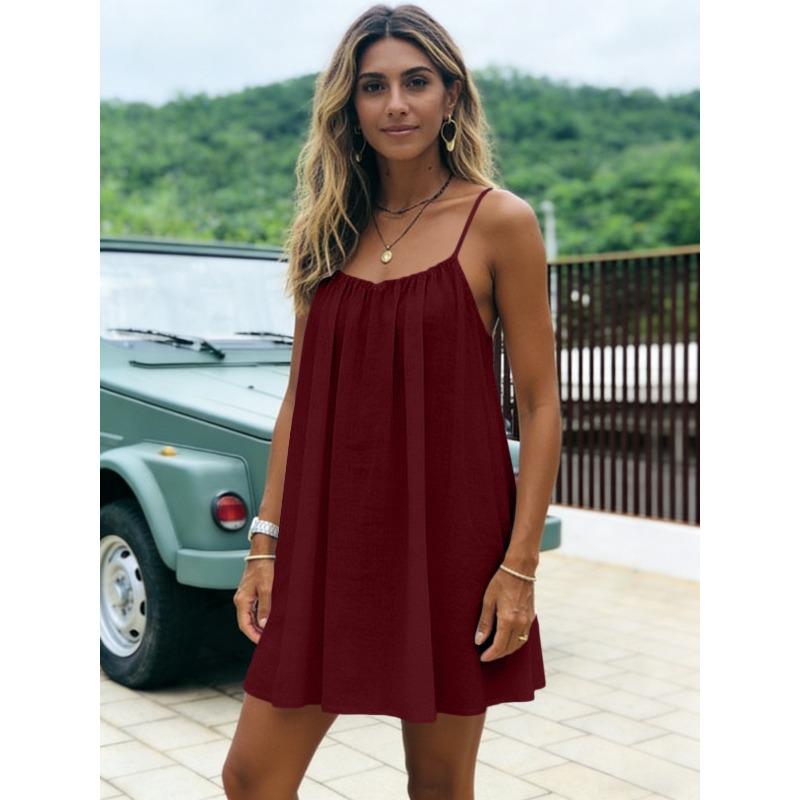 

New Women s Pure-color Halter-neck Backless Loose-fitting Dress for Summer Casual and Fashionable Style. M бордовий