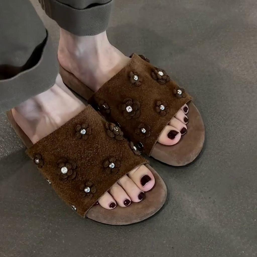 Fashion flower open-toed cool slippers women's summer new thick-soled outer wear anti-velvet versatile sandals