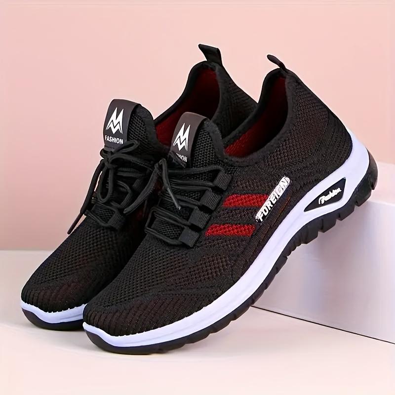 Women's Breathable Knit Walking Shoes, Soft Cushion Non Slip Lace Up Sneakers, Lightweight Comfort Casual Daily Sports