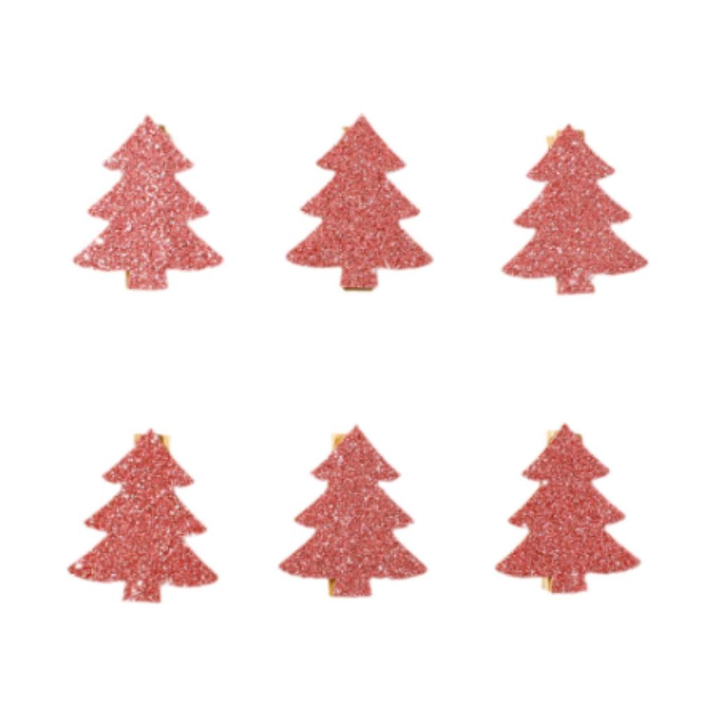 6x Christmas Tree Wood Hanging Pendant DIY Crafts Decorative Accessory with Clips for Holiday Decor Multifunctional Lightweight