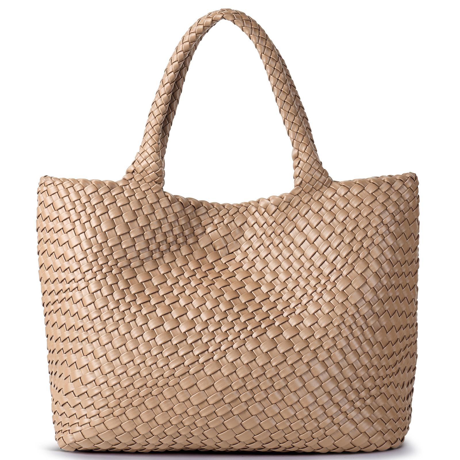Woven Tote Bag Womens Purse Vegan Leather Shoulder Handbags - Fashion Summer Beach Tote Bags - Large Travel Totes