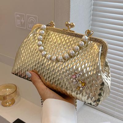 Luxusní crossbody tašky přes rameno pro ženy Bílá Zlatá Stříbrná Perlová Večerní psaníčko Řetízková Skořepinová Spona Párty tašky Designérské