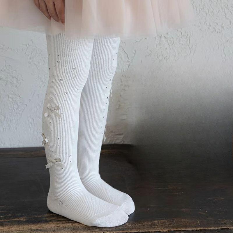 Sparkling Kids Girls Tights White Sheer Pantyhose Spring Fall Thin Dressy Leggings with Rhinestones Dressy Outwear Party Tights