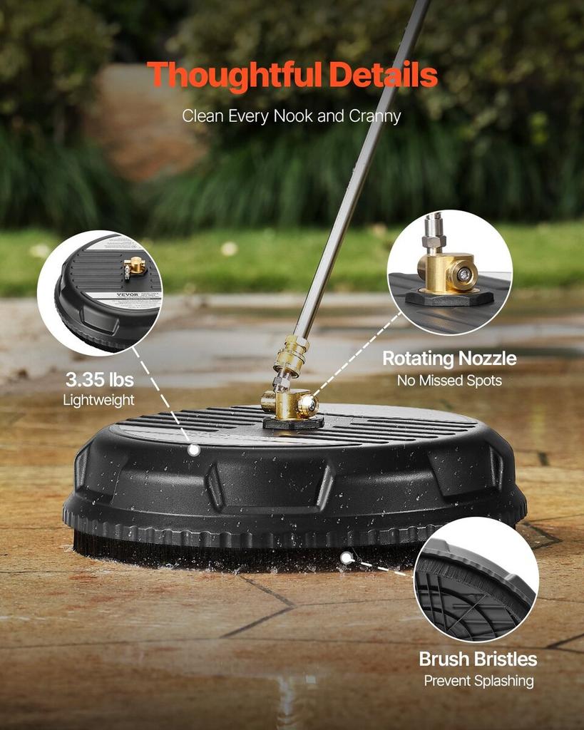 15" Pressure Washer Surface Cleaner 3000 Max PSI Plastic 2 Extended Wands