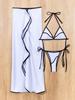 2025 European & American Color Block Bikini Dress 3-Piece Set for Seaside Vacation
