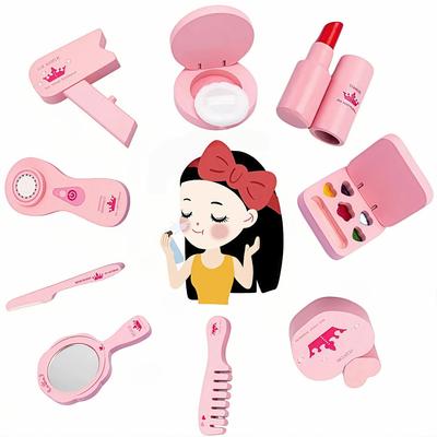 Simulations-Kosmetikset Spielzeug Holz Rollenspiel Spielzeug Kinder Haar-Schönheit Make-up-Set Mit Lippenstift Nagellack Reise-Geschenk Für Mädchen