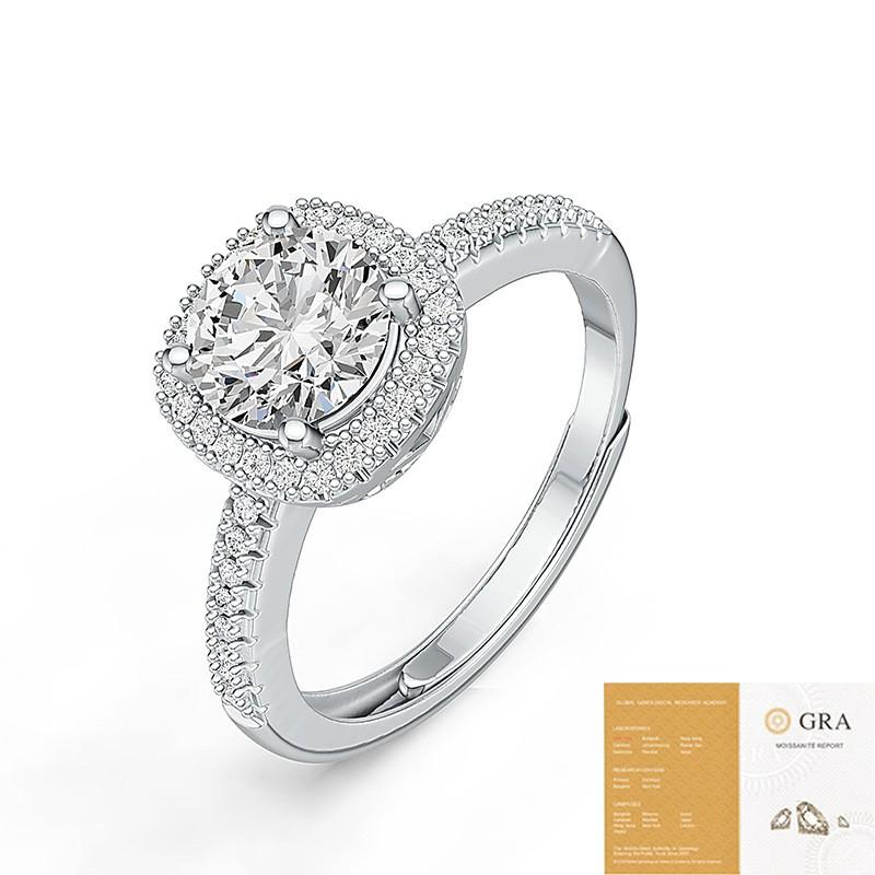 Adjustable Open Ring Women With Moissanite Square Setting Geometric Style Sterling Fashion Jewelry Gift