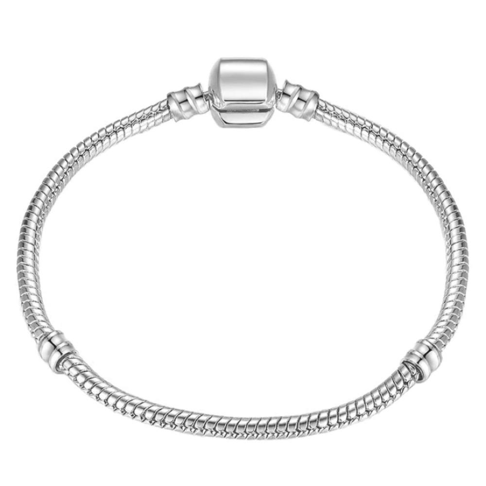 Handmade 925 Silver Pan Bracelets for Women Heart Snake Chain Bangle DIY Jewelry Fit Beads Big Sale