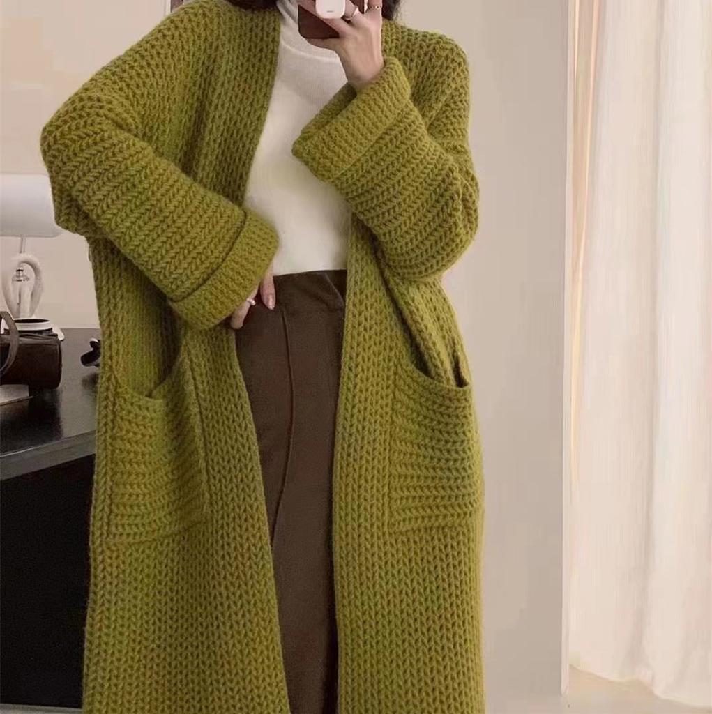 Dicker Warmer Langarm Strickpullover Damen Locker Geschnitten Herbst Winter Oberbekleidung Strickjacke Mantel Weich Bequem Große Größe