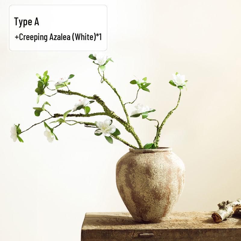 Wabi-Sabi Style Unglazed Terracotta Vase with Floral Design for Retro Living Room or Dining Table Decor