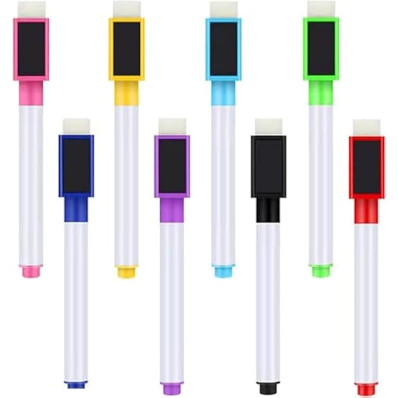 YAJNAS 8Pcs Whiteboard Marker Dry Erase Markers Fine Point Tip, 8 Colors White Board Markers, Dry Erase Marker with Eras