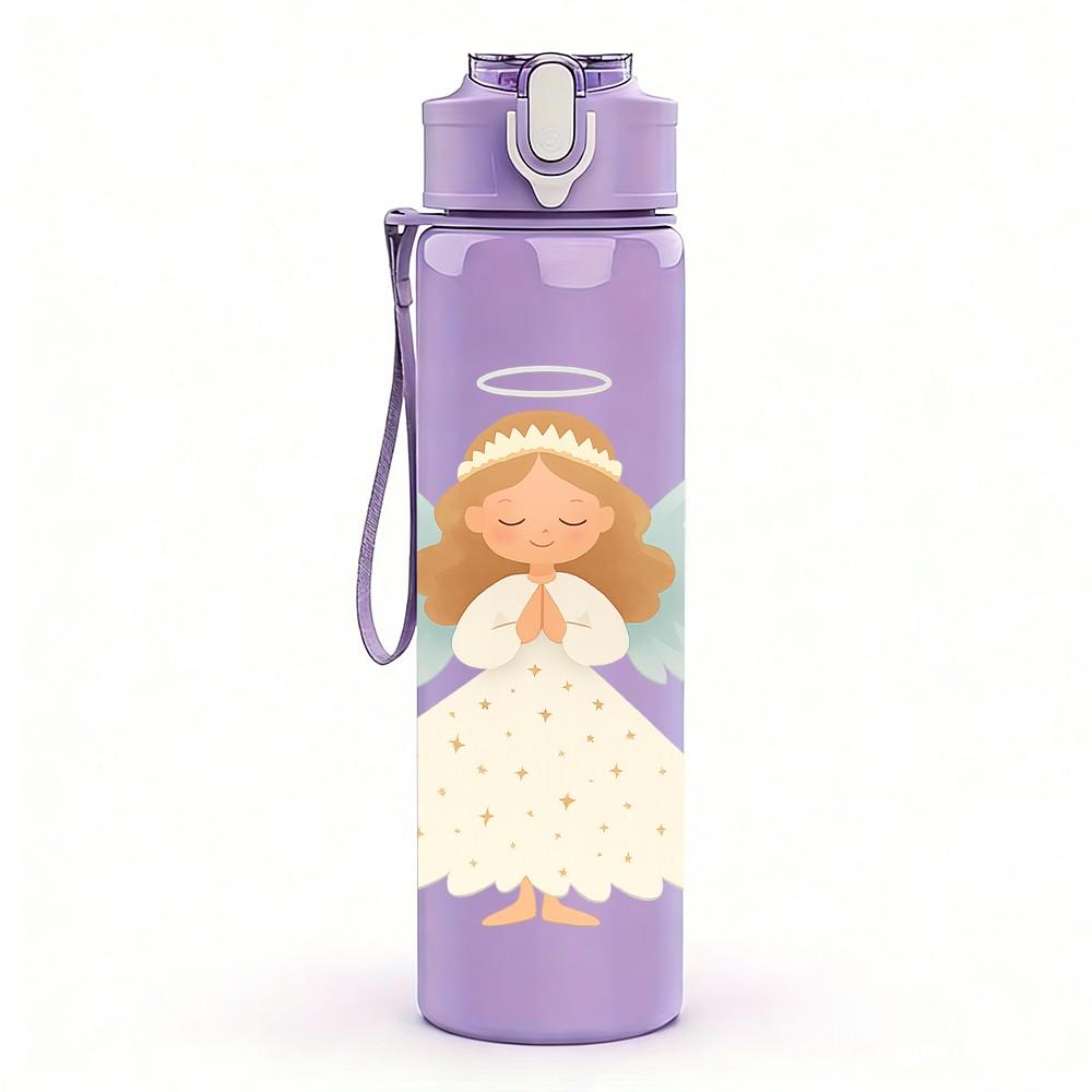 1PC White Angel Wings Figure 750ml Color Plastic Sports Water Bottle Leakproof Flip Straw Lid Suitable for Sports Office Home Use