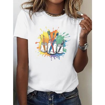 Short Sleeve Casual T-Shirt, Polyester Fabric, Loose Fit Tee for Travel