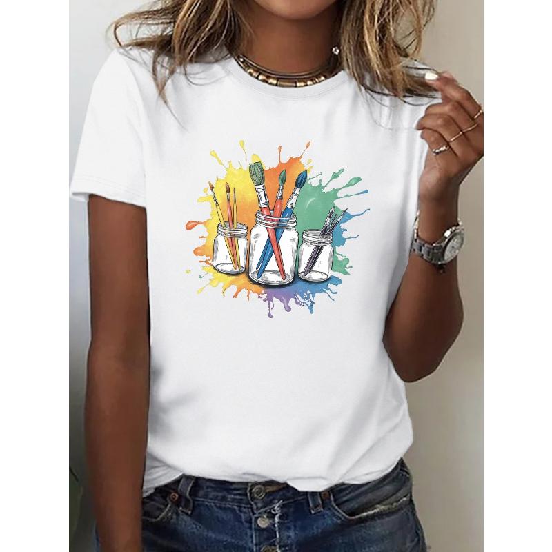 

Short Sleeve Casual T-Shirt, Polyester Fabric, Loose Fit Tee for Travel XXL білий