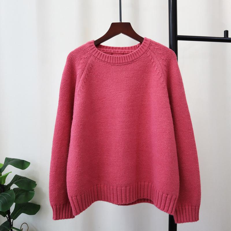 Autumn and winter new round neck loose lazy sweater pullover versatile soft waxy knitted sweater top women
