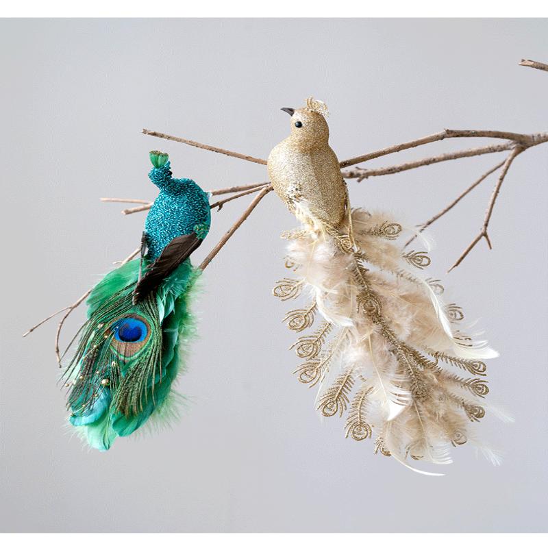 1Pc Of Peacock Christmas Ornaments Simulate The Atmosphere Of Glitch Peacock Branches And Branches Home Decor