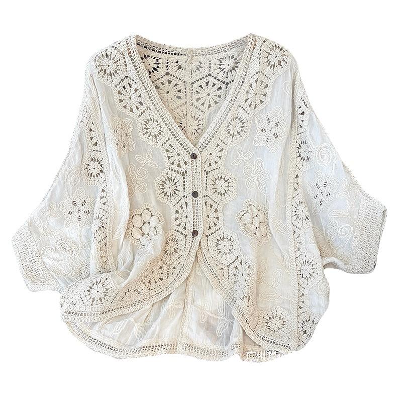 Bohemian Women's Crochet Hollow Lace Cardigan Top Summer Loose Plus Size Sun Protection Cardigan
