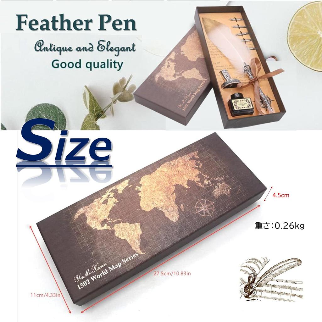 dilib Feather Pen Fountain Pen Stand Ink Bottle Set Antique Feather Dip Pen (White)