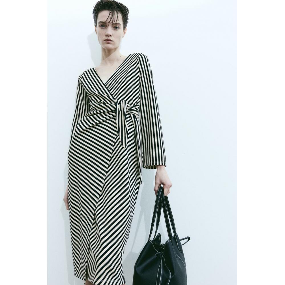 

Платье из джерси с запахом HM Кремово-черная полоска