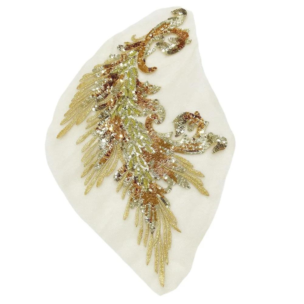 Patchwork Sticker Phoenix Tail Feather Sequined Embroidery Patches DIY Sequins Patches Iron On Patches Classic Fashion Dresses