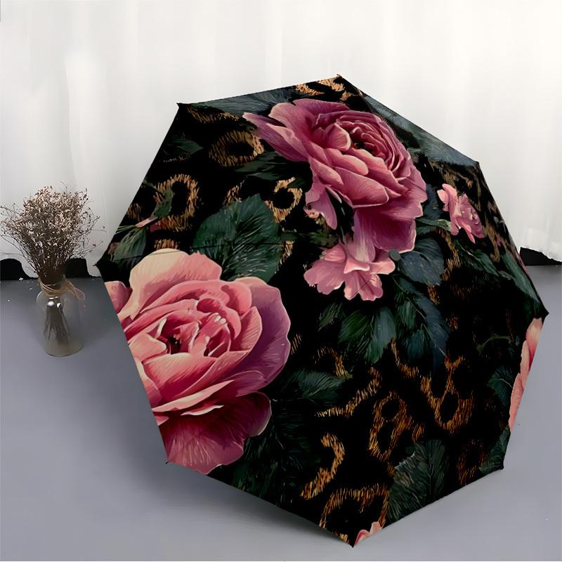 1pc Floral Leopard Umbrella Portable Folding Umbrella Durable Iron Frame, Suitable for All Seasons Home Travel Outdoor yy260319072