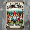 Vintage kovová cedule Gnome Zone Železná nástěnná Dekorativní plaketa Vodotěsná a odolná vůči povětrnostním vlivům Zábavný žert Management Garden Art