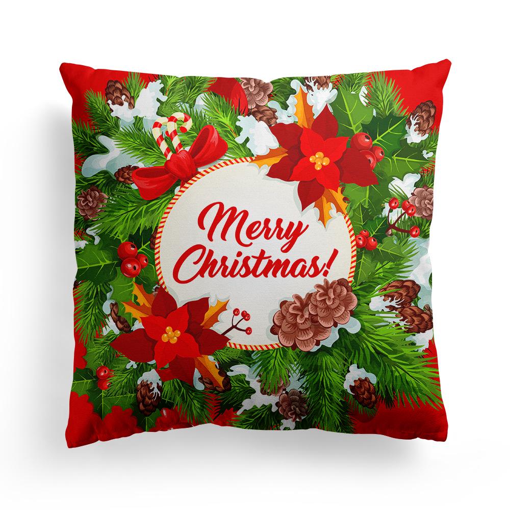 Christmas Cartoon Print Pattern Cushion Cover Home Living Room Sofa Decoration Square Polyester Throw Pillow Cover 45x45cm