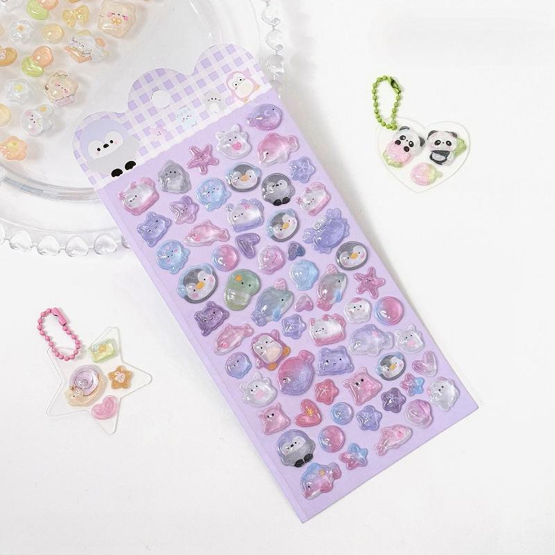 Cute 3D Crystal Stickers Cartoon Relief Decals for DIY Journaling Scrapbooking Puffy Sticker for Phone Laptop Kawaii Supplies