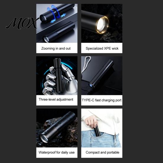 USB Rechargeable Torch Mini Flashlight, 3 Lighting Modes Adjustable Focus Bright Everyday Carry Flashlight LED Portable for Camping Emergency Outdoor