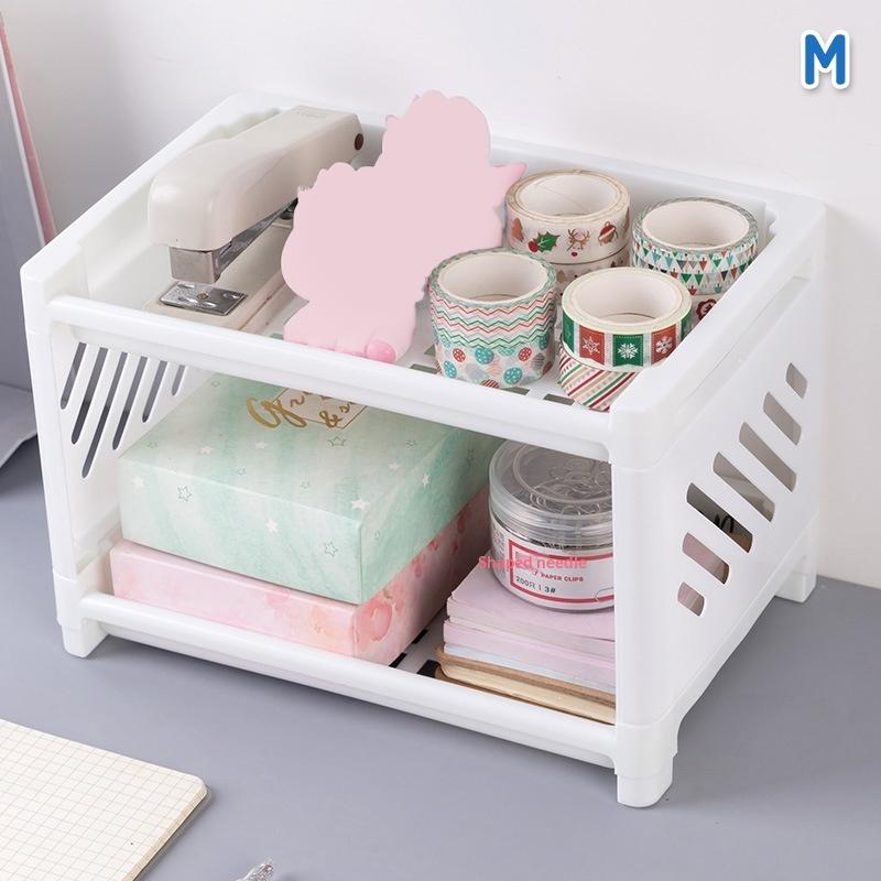 2-Tier Plastic Storage Rack,Multi-Purpose Desktop Organizer Shelf for Bathroom,Kitchen,Makeup & Stationery