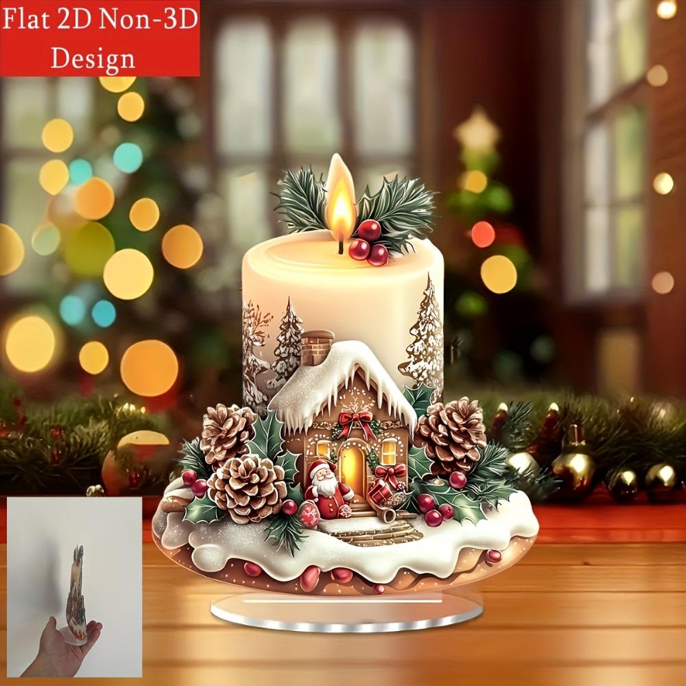2D flat acrylic Christmas candle decoration, pine cones and berries - holiday tabletop decoration, holiday decorations for Christmas, New Year
