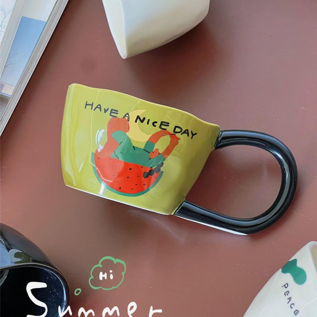 Căni de cafea creative handmade de desene animate, Cană ceramică de birou, Căni pentru lapte pentru micul dejun acasă, Ceașcă de ceai pentru cuplu, Cadou de ziua de naștere, Cană Kawaii 280ml