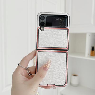 Joint Name Lychee Case For Samsung Galaxy Z Flip 4 3 5g Fashion 2022 Cover Anti -Knock Luxury Leather +Pc Cases For Flip4 Flip3