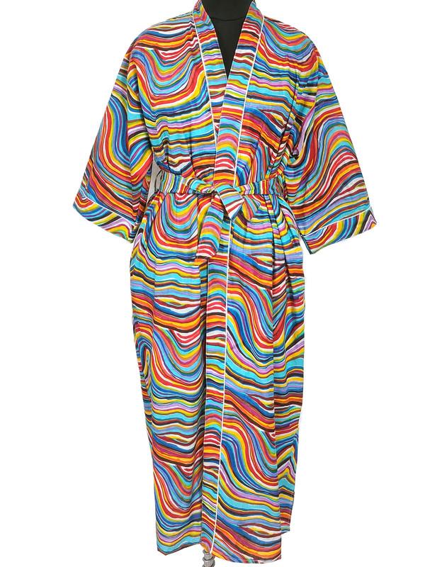 Cotton Robes Long Kimono Sleepwear Indian Hand Printed Night Wear Maxi Bathrobe