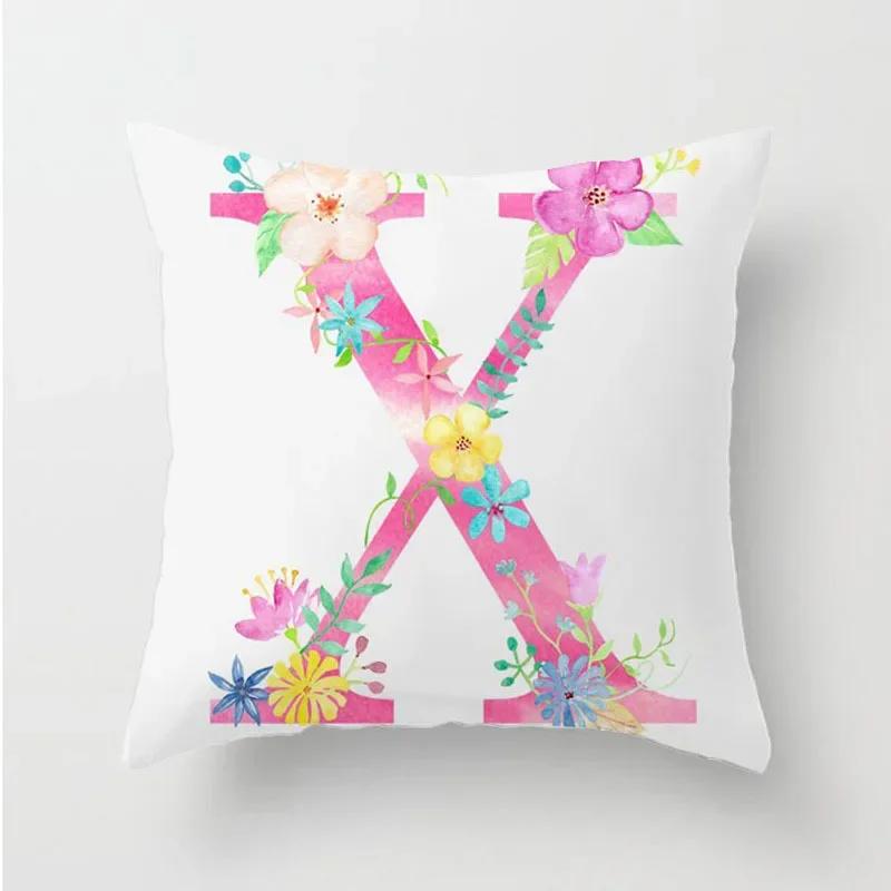 Flower 26 Letters Alphabet Decorative Cushion Cover Polyester Pillowcase Throw Pillow Cover Home Decor Fundas De Cojin 45X45Cm