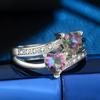 Popular Color Double Heart-Shaped Colorful Zircon Ring, Platform Jewelry.